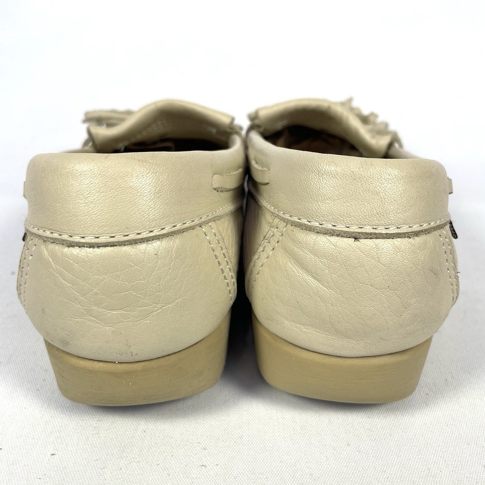 Vintage SAS Kiltie Fringe Loafers Womens 8M Cream Leather Comfort Moccasins - Picture 7 of 9